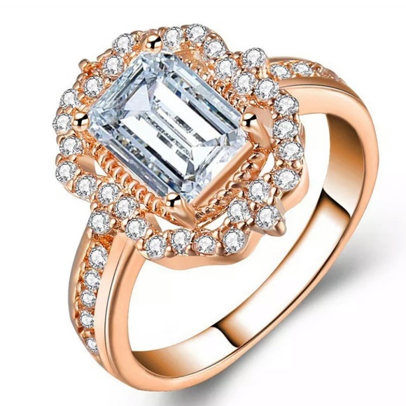 Women Ring Rose GoldFilled Emerald White Sapphire - Picture 2 of 2